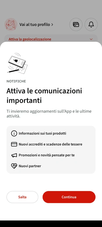 Installazione app Edenred - gestione del consenso informato